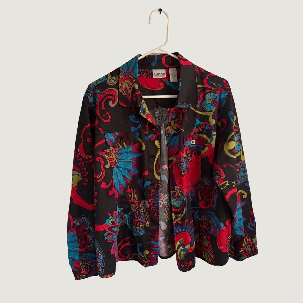 Retro 60's Style Psychedelic Floral Paisley Button Up Jacket Shirt Bold Art Wear